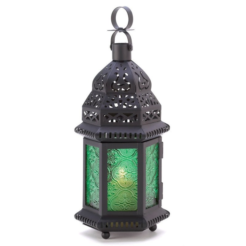 Accent Plus Gifts & Decor Green Glass Moroccan Candle Holder Hanging Lantern - Image 1